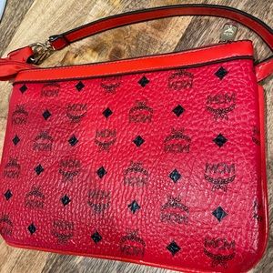 MCM red leather pouch